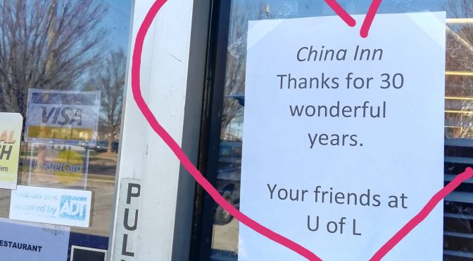 China Inn near U of L closed after 30 years.