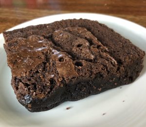 The homemade brownie at LuCretia's is big, with a crisp crust around a delicious gooey interior.