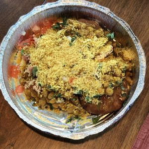 Aloo tikki chaat, delicious potato and chickpea street food served as an appetizer at Taj Palace.