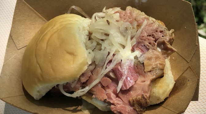 Delicious corned beef and fresh sauerkraut makes a memorable slider from Oskar's.