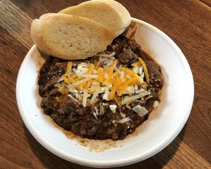 The black bean venison chili at Gourmet Provisions is rich and delicious, and even the small comes in a generous portion. 