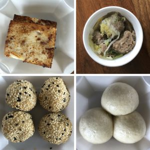 Four dim sum favorites at Jade Palace: Clockwise from upper right, turnip cake, beef balls, lotus-paste buns, and sweet red-bean sesame balls.