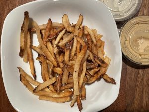 Long, thin hand-cut fries come close to Belgian frites in style and taste. Two more thumbs up.