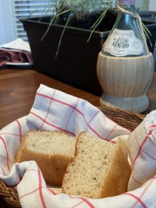 Light, crusty focaccia bread makes a good accompaniment to Grassa Gramma's fine Italian cuisine. Our ancient Chianti bottle adds a touch of Italian restaurant flair at home.