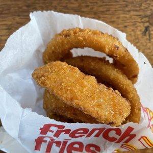 Huge, sweet, and crunchy onion rings.