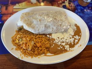 You won't find a meatless option on El Mariachi's menu any more, but upon request they gladly crafted a delicious veggie-and-cheese model with plenty of perfect Mexican rice and beans.