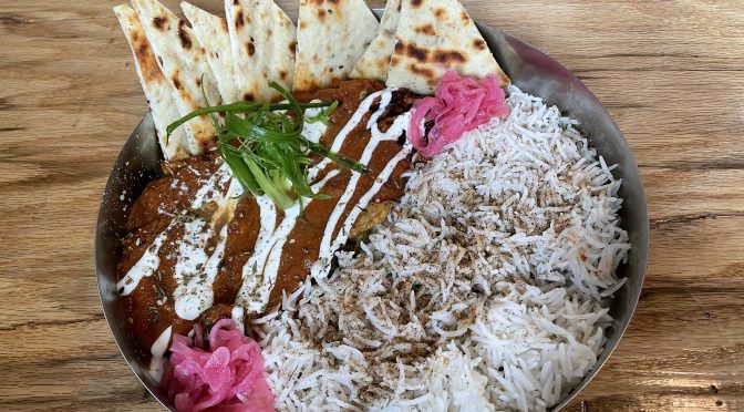 Why would an Indiana eatery modeled on a British pub feature Indian-style tikka like this mixed-veggie model? Tikka is the most-popular dish in real English pubs!