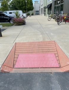 Westport Village's curb ramps are right up to code too, with no unexpected bumps or lips, and a bumpy surface to make it stand out to blind pedestrians using canes, too.