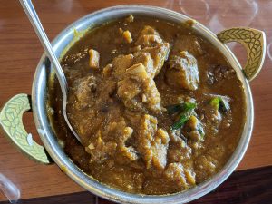 Goat Chettinad, named after the Chettinad region of Tamil Nadu in South India, was intensely flavored with the complex aromatics that make Indian food fascinating.