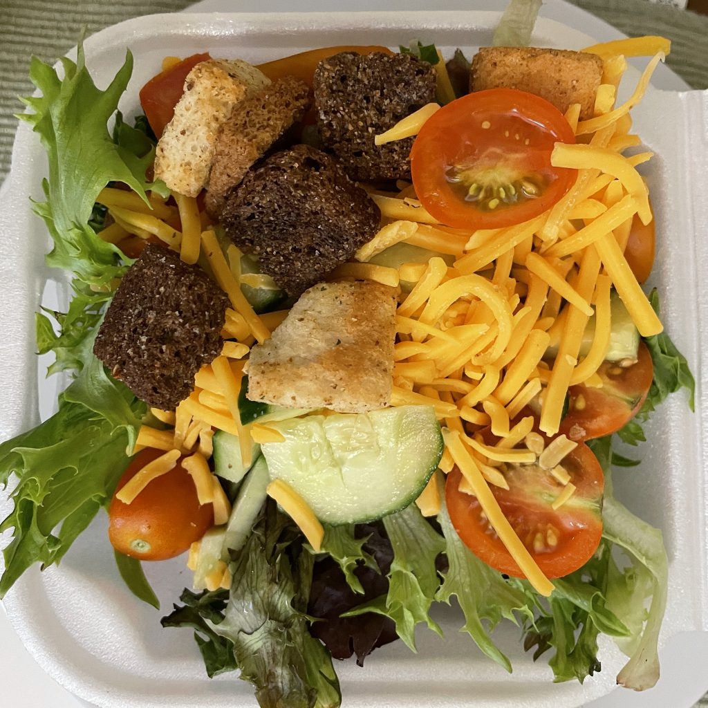 Starving Artist's tossed salad is fresh and delicious, with three kinds of croutons as a tasty bonus.