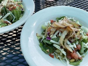 Kayrouz parmesan and pesto salad was delicious, and the kitchen helpfully split it between two plates without being asked.