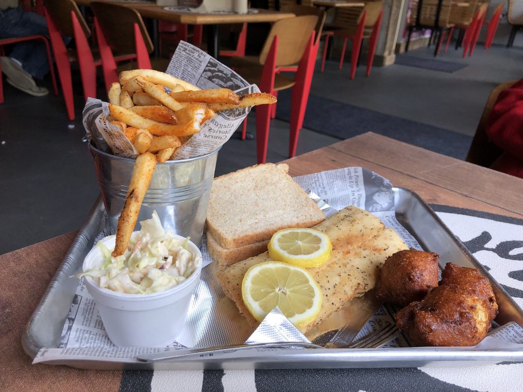 The impressive cod platter at Hooked on Frankfort.