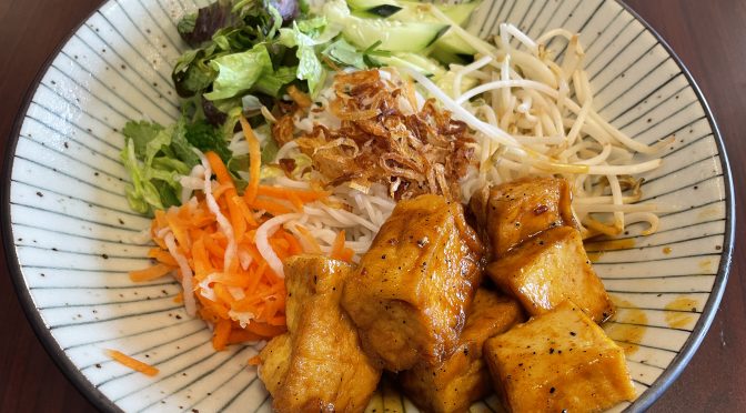 Tofu steps up as a leading role in bun tofu, a delicious Vietnamese vermicelli noodle bowl.