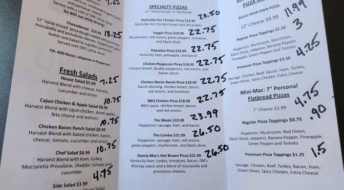 Dan McMahon's marked-up menu on which he reluctantly planned an across-the-board price increase. (Some of the final increases were a little less.)