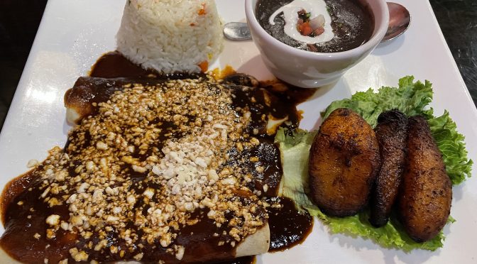 We came for enchiladas and ultimately chose the mole style, a seductive blend of chocolate and hot-chocolate flavors and earthy cotija cheese.