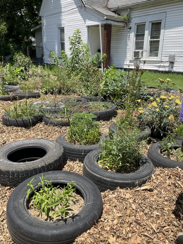 Fifth Element Farms, an urban farm on South 26th Street, grows vegetables and pollinator gardens. It uses old tires found in neighborhood alleys to meet city ordinances requiring "planters" on city lots.