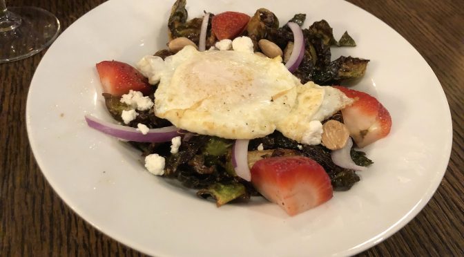 How to improve brussels sprouts: Fry them and put a fried egg on top! Also goat cheese, marcona almonds, and other good things at Fork & Barrel's brunch.