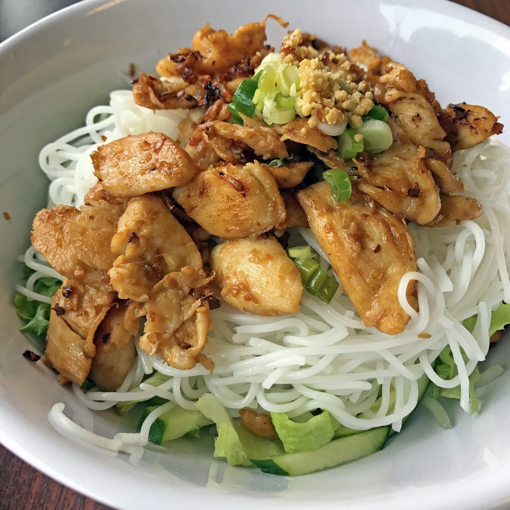Vietnamese delights are easy to order from the bilingual menu at Á-Châu on South Third Street: bún xào sa ót is a lemongrass-scented vermicelli bowl topped with tender chicken chunks fried golden.