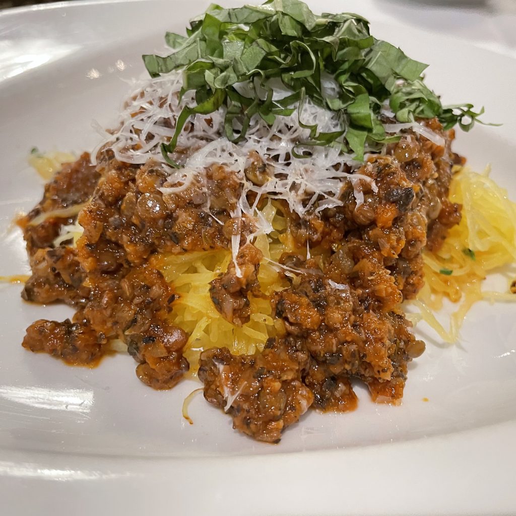 Vegetable bolognese with spaghetti squash in lieu of pasta? Don't knock it if you haven't tried it: The skilled hands in Anoosh's kitchen turn this meatless dish into a tasty treat.