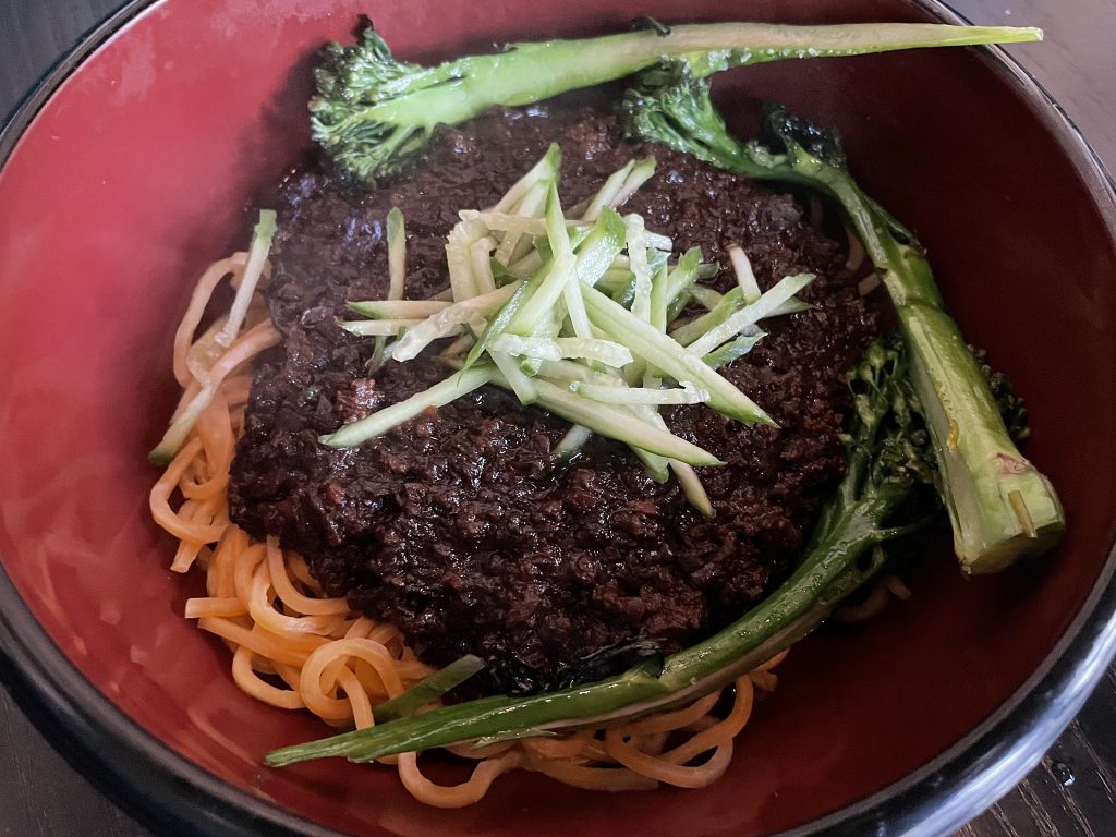 Hearty and filling, ja jang myun noodles are dressed with an umami-loaded mix of Asian black beans and ground beef.