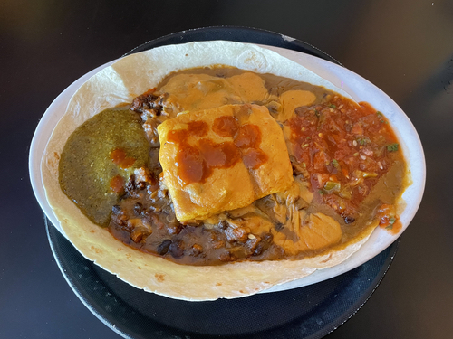 Just to explore, we tried the vegan option for huevos rancheros and didn't regret it one bit. Plant-based "eggz" and "chz" and soy-based vegan chorizo went just fine with spicy beans and chile sauces.